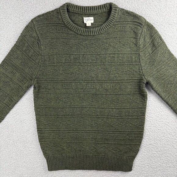 J Crew Sweater Men Small Olive Green Combination Guernsey Stitch Knit Sweatshirt - Picture 2 of 8